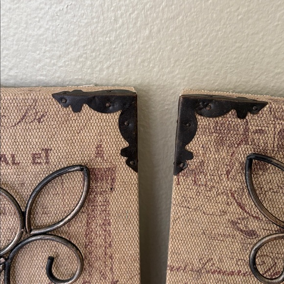 PAIR Paris French Metal Scroll Burlap Parisian Pictures Farmhouse Shabby Chic - Picture 8 of 11